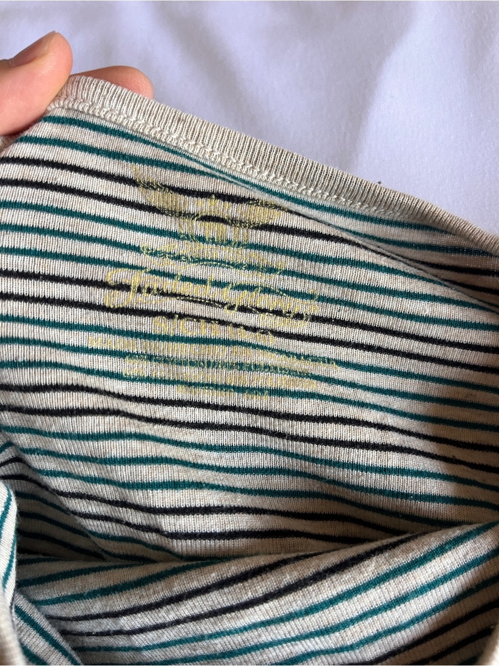 Vintage Faded Glory Size S Green & Black Striped Boatneck Long Sleeve Top - Picture 3 of 15